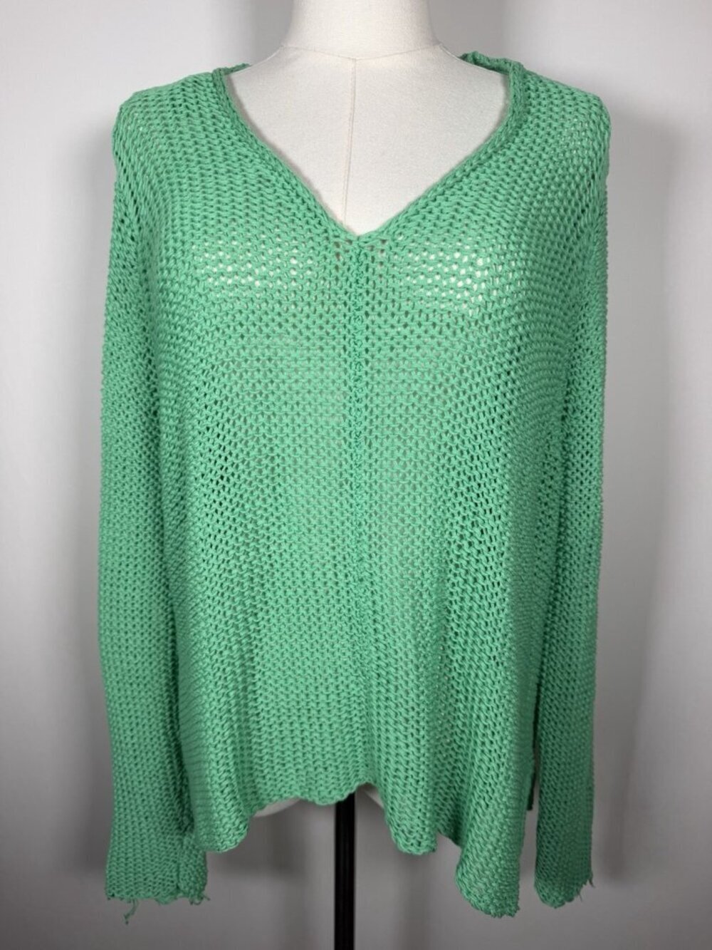 Wooden Ships green open crochet vneck bohemian preppy sweater S/M indie
